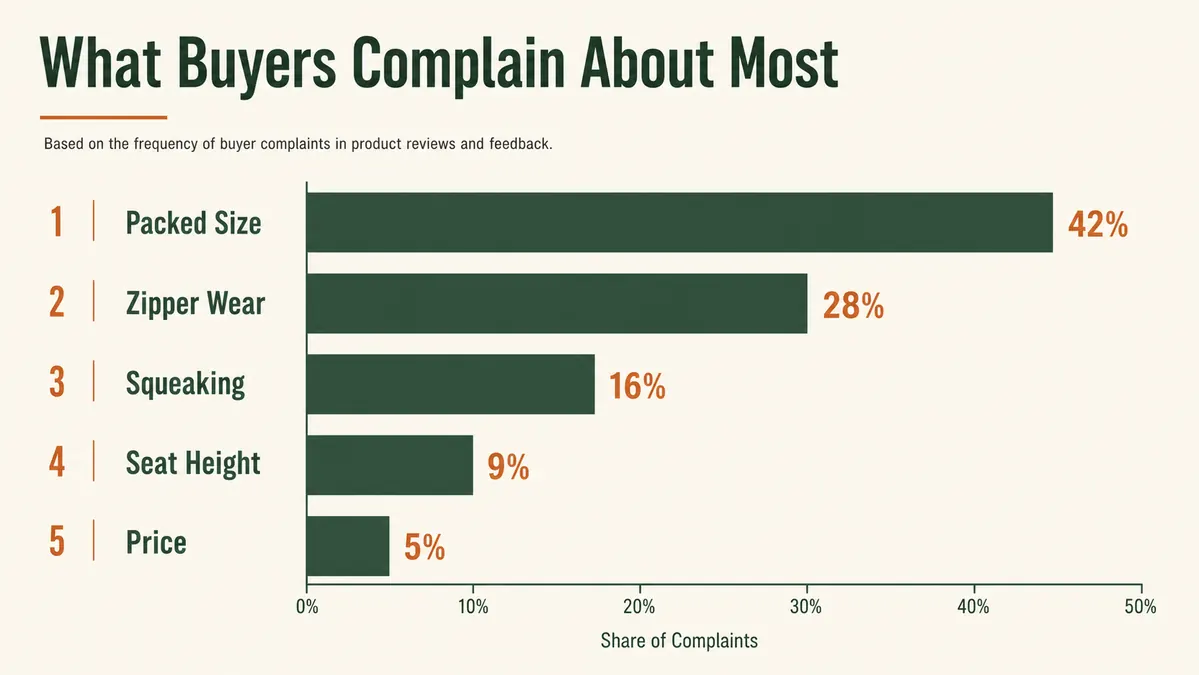 Chart showing the most common complaint categories among oversized camping chair buyers
